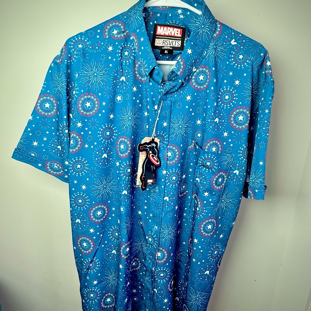 RSVLTS Marvel Blue Captain America Men's Casual Shirt